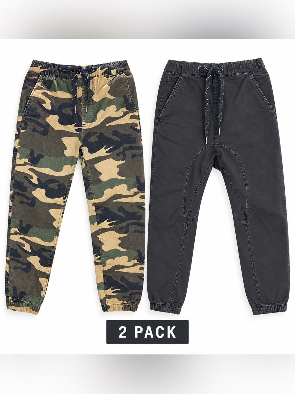 Drake by Cotton On Men’s Jogger Pants 2-Pack Camo & Black Size 30/76